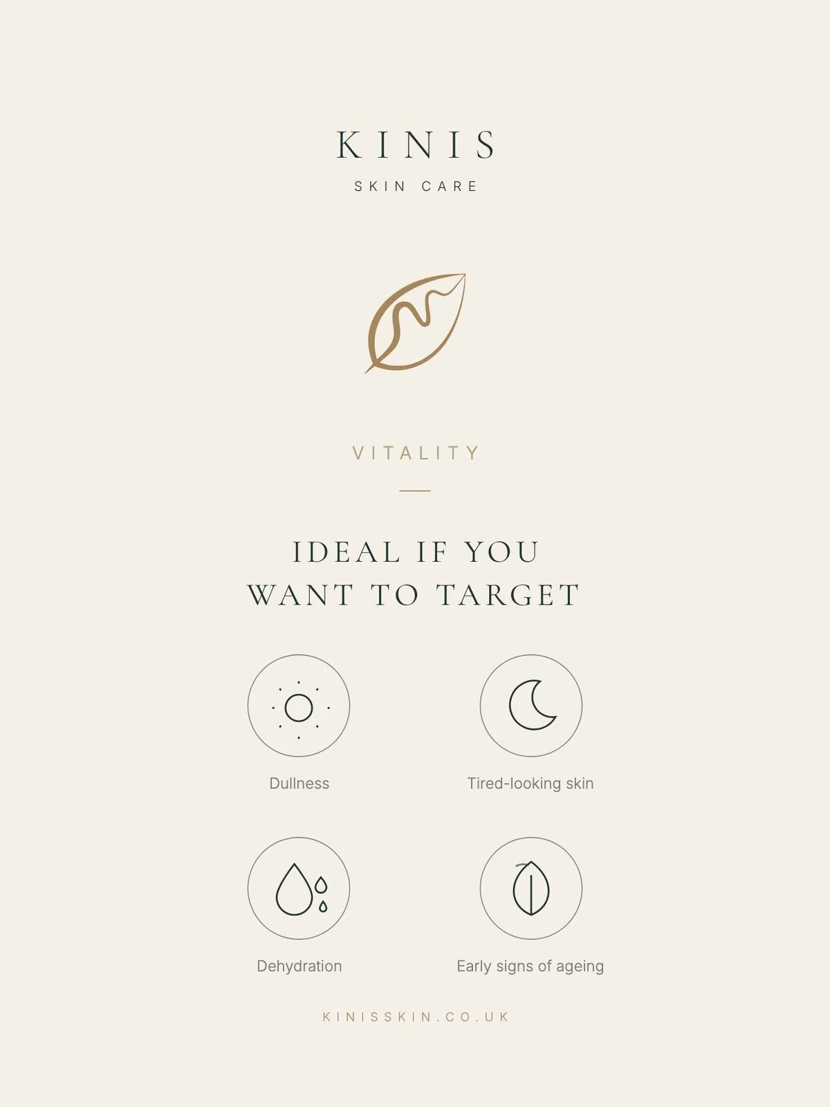 Vitality is ideal if you want to target: Dullness · Tired-looking skin · Dehydration · Early signs of aging